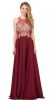 Main image of Lace Accent Sheer Mesh Bodice Long Prom Dress.